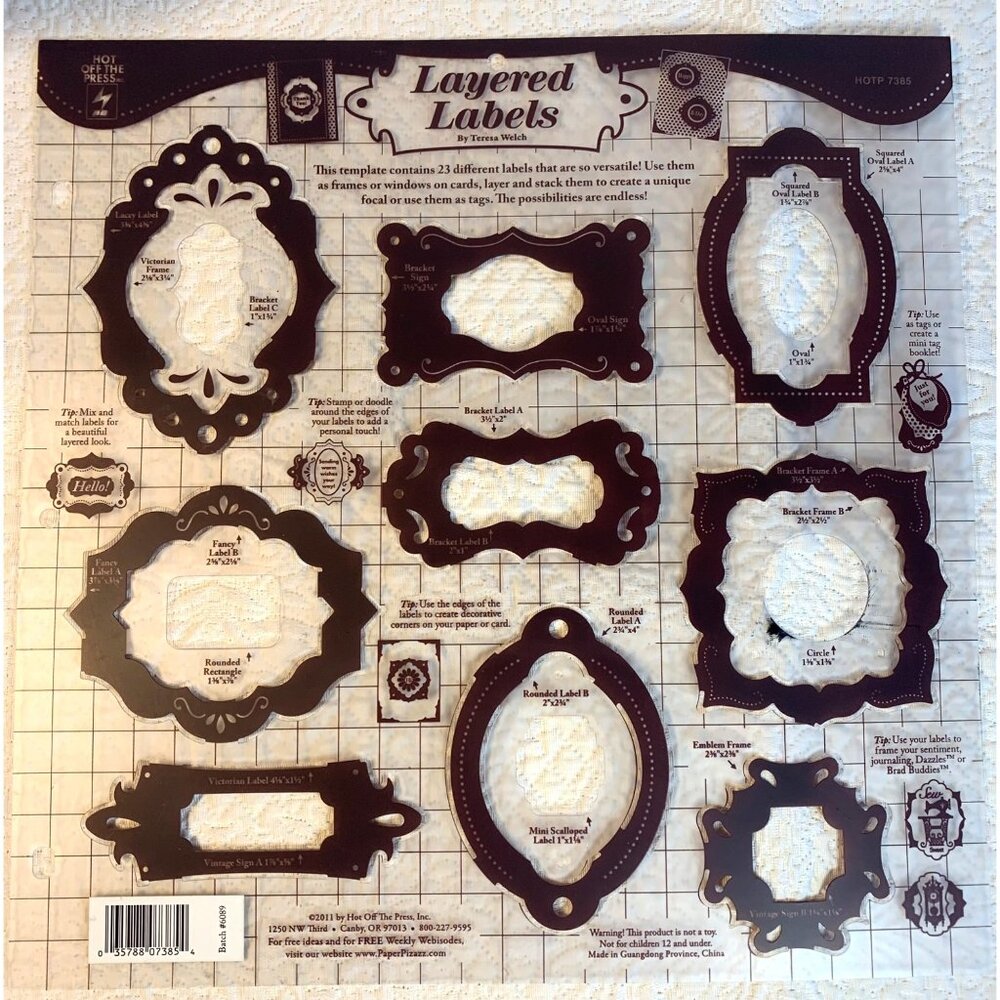 Hot Off The Press Layered Labels Stencil Template HOTP 7385 - Crafty Chic Bling!